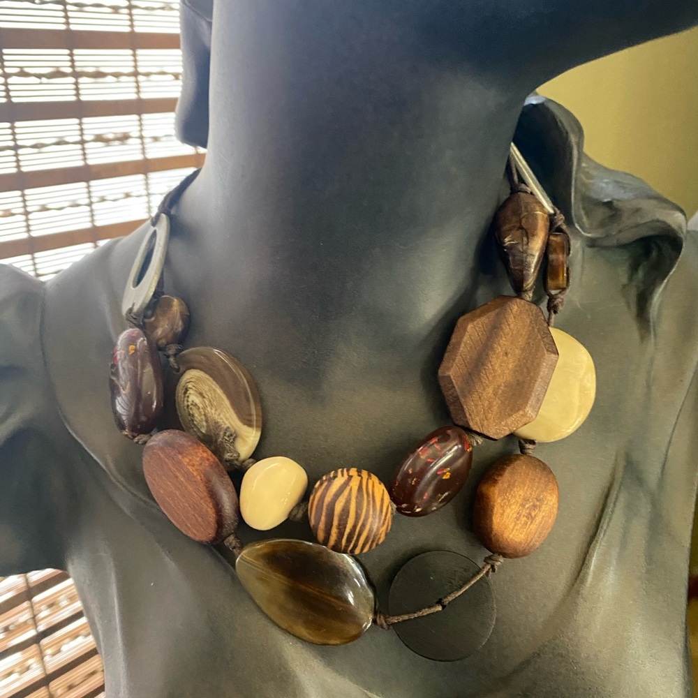 Boston Proper mixed Silver, Browns-wood/beads statement necklace-Boho